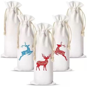 Bolsa de garrafa de vinho com sublimação de cordão em branco Bolsa de vinhos Polyester Transfer Diy Bag para o Natal por atacado FY5054