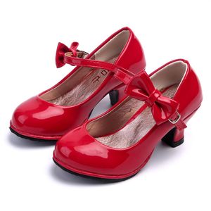 Ulnn Bahar Sonbahar Çocuk Deri Ayakkabılar için Deri Ayakkabı Prenses Yüksek Topuk Ayakkabı Yay Düğüm Partisi Dans Çocukları Düğün Ayakkabı294r