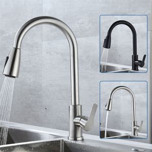 Kitchen Faucet Stainless Steel Faucets Cold Water Mixer Tap 2 Function Stream Sprayer Single Handle Pull Out Taps 220401