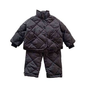 Boys And Girls Winter Plaid Solid Color Down Suit Boys And Autumn Indoor Down Jacket Suit 1-6 years Old J220718