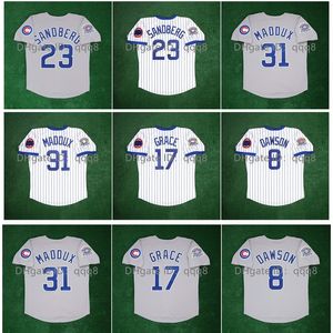 NA85ヴィンテージ1990オールスターゲームパッチ野球ジャージグレッグ31マドゥックス23 Ryne Sandberg 8 Andre Dawson 17 Mark Grace Gray White Jersey Size S M L