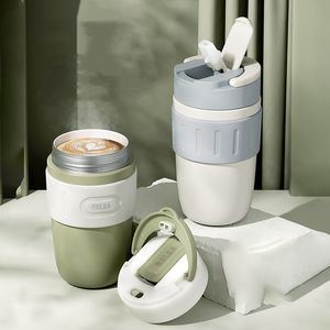 Ceramic Liner Thermal Mug 316 Rostfritt stål Termoflaskor för kaffe Långvarig värmebevarande med sugrör Vattenflaska CX220513