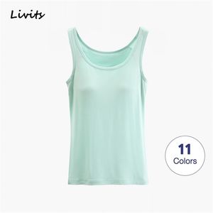 Kvinnor Tank-Top Inbyggda Bra Padded Stettbara Modala Push-up Toppar Camisoles Tube Vest Ärmlös Sexig Casual Korean SA1001 220325