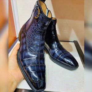 Martin Boot Men schoenen PU Solid Color Classic Fashion Casual Banquet Everyday Retro Crocodile Pattern Buckle enkelschoenen CP052