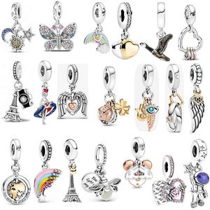 New Fashion 925 Sterling Silver Charm Loose Beads Butterfly Rainbow Beaded Women's DIY Original Fit Pandora Bracelet Classic Tower Pendant Women's Jewelry Gift