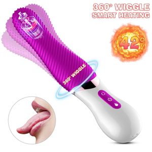 7 Frequência Wagging Dildo Vibrador Licking Clitors Licking estimulador de aquecimento inteligente Clitudes massageador de mamilo oral brinquedos para mulheres 220725