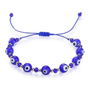 Türkische böse blaue Augenperlen Armband geflochtene Seilkette Kristallperlen Armbänder für Frauen Großhandel 4 Farben