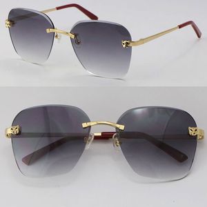 Ny designer cheetah huvudmetall kantfria solglasögon 0147s lyxiga diamantklippningslins solglasögon unisex 18k guld man och kvinnlig stor fyrkantig ramstorlek: 61-18-140mm