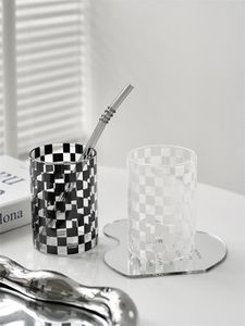 Ужинать наборы посуды белый черный шахмат клетку для питьевой посуды стеклян