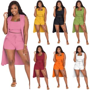 Yeni Kadınlar Designer Trailtsuits Kaburga Örme Giyim Seksi Üç Parça Set Moda Çukur Strip Kıyafetler 2022