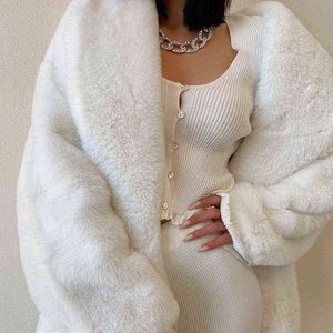 2022 Jaqueta de pele Faux Moda de pele branca casaco de peles feminina Long Long Casaco Neve feminino Fell Jacke Abrigos Largos T220810