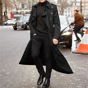 PUIMENTIUA Long Slim Men Trench Coat Double-breasted Lapel Windbreaker Male Fashion Autumn Winter Coat Long Design Trench Male 201211