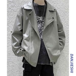 Spring Autumn New Brand Casual Motor Biker Leather Jacket Coat Män blixtlåset Outwear Black Grey Faux Leather Jackets Men 210412