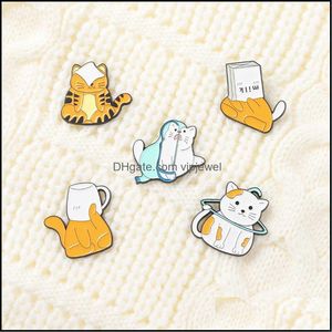 Pins Brooches Jewelry Cartoon Cat Litter Tiger Ing Shape Clothes Unisex Cute Animal Alloy Cup Lapel Pins European Women Coat Hanger Cowboy