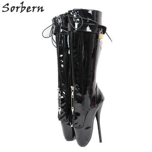 Sorbern Black Knee High Boots 여성 발레 스틸레토 하이힐 맞춤형 와이드 피트 부츠 여성 신발 EU 크기 44 패션