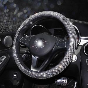 O volante do volante capas de luxo Crystal Auto Car couro para mulheres meninas com Bling Interior AccessoriessTeering