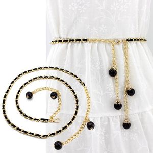 Bälten Kvinnors godisfärg Pearl Beads Metal Thin Waist Harajuku Slim Chain Belt Dress Accessories Cinturon Mujerbeltbels
