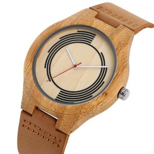 손목 시계 나선형 스트라이프 다이얼 아트 디자인 쿼츠 대나무 나무 시계 남자 손목 시계 레트로 소프트 가죽 밴드 수컷 손목 시계 reloj