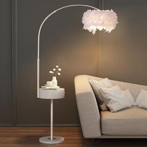 Floor Lamps Nordic Fishing With Drawer White Feather Lamp Modern Warm Living Room Princess Ins Wind Net Red Table LampFloor