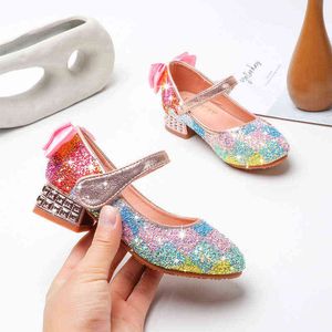 Girls dance shoes princess shoes for children sequins small girl crystal heels shoes wild student G220413
