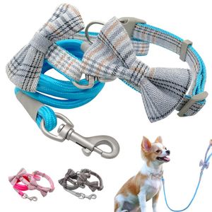 Dog Collars Leashes Small Collar Bow And Leash Set Bowknot Nylon Girl Leads Rope For Puppy Medium Boy Dogs Pitbull ChihuahuaDog