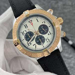 Luxus Herrenuhr Silber Zifferblatt Japan Super Quarz Chronograph 45mm Avenger Hurricane SEA Lederarmband 1884 Zweifarbiges Stahlgehäuse Uhren Hardlex Glas Armbanduhren