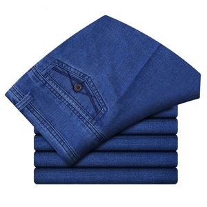 Size 30-45 Men Business Jeans Classic Male Stretch Plus Baggy Straight Denim Pants Cotton Blue Work 220328