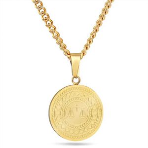 plated gold stainless steel chain round balance medal woman jewelry necklace273e