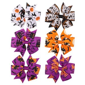 Baby Halloween Barrettes Grosgrain Ribbon Bows WITH Clip Girls Kids Ghost Pumpkin Bat Children Girl Pinwheel Hair Clips Hairpin Accessories YL2402