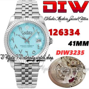 DIWF diw126334 SA3235 Автоматические мужские часы 41MM Рифленая рамка Синий циферблат Арабские маркеры Браслет Jubileesteel 904L с таким же серийным гарантийным талоном Часы вечности