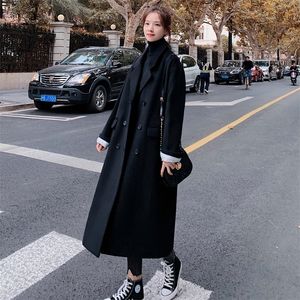 Winter Brand New England Style Women Overcoat Long Double Breasted Black Warm Thick Slim Lady Coat Outerwear Female Clothes LJ201106