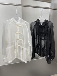 Koszulka damska chiński w stylu okrągły kontur na guziki Silk organza tkanina tylna plisowana designWomen's Heat22