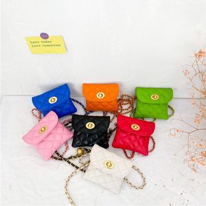 Girls Candy Colors Mini Purse Sweet Girls Pu Chain Singler Axel Zero Wallet Children Rhombus Casual Messenger Bag F1114