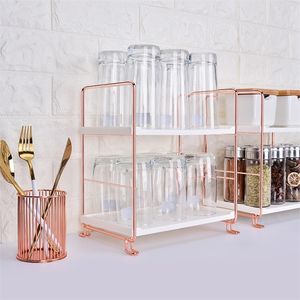 Rose Gold Metal Makeup Organizer for Cosmetics Desk Decor Storage Rack For Bathroom Shelf Kitchen Storage Organizer 201022