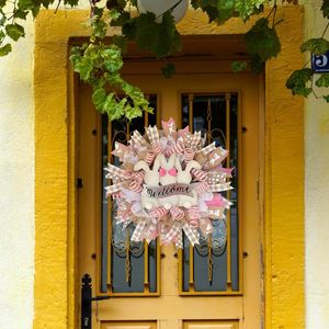装飾的な花の花輪18インチイースターリースホームデコアフロントガーデンパーティーの窓飾りのための春ぶらぶら飾り飾りドア