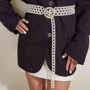 女性の新しいファッションスイートハンド織りパールベルト弾性ウエストシールレトロドレスデコレーションSデザイナーT220722