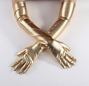 Guanti lunghi da donna Accessori per costumi da sera degli anni '20 Guanti Guanti da lavoro in finta pelle sexy Cosplay Abito Puntelli Lucido metallizzato Nero Oro Argento Elastico