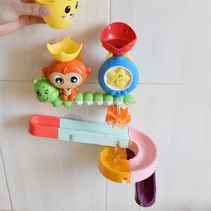 DIY BABY BATH TOYS WALL SUCTION CUP Marmor Race Run Track Badtub Monkey Water Sprinkler Spel för barn 220531