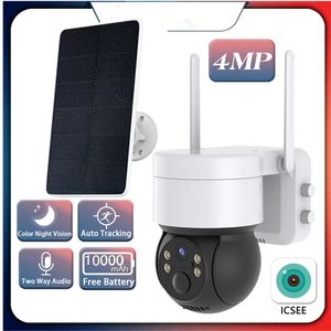 4MP 태양열 카메라 WiFi Outdoor PIR 인간 탐지 태양 전지판 10000mAh 충전 배터리가있는 풀 컬러 감시 IP 카메라