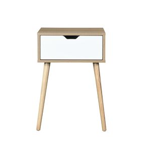 Side Table Furniture with Drawer and Rubber Wood Legs Mid Century Modern Storage Cabinet for Bedroom Living Room White Solid wood color Nightstand