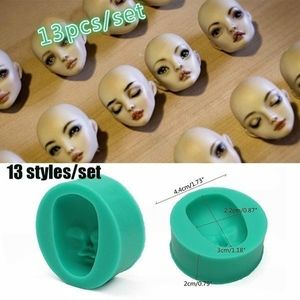 13 Padrão 3d bonecas enfrentam molde de silicone bolo fonent bolo bobo baking ferramenta baby 220601