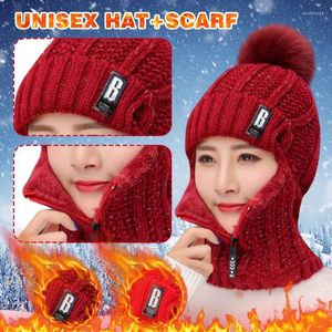 Beanie/Skull Caps Women Wool Knitted Hat Ski Sets For Female Windproof Winter Outdoor Knit Warm Thick Siamese Scarf Collar Gift #T2GBeanie/S