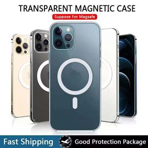 Magsage Transparente, klare, magnetische, stoßfeste Handyhüllen aus Acryl für iPhone 14 13 12 11 Pro Max Mini XR XS X 8 7 Plus, kompatibles kabelloses Ladegerät