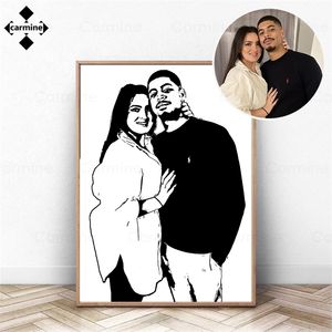 Personalisiertes Gemälde, individuelles Leinwand-Portrait, Liniengemälde, Familien-Wandposter, personalisiertes Geschenk, Geschenk für Paare, Druck für Heimdekoration 220623