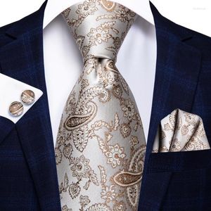 Bow Ties Brown Champagne Paisley Silk Wedding Tie For Men Handky Cufflink Gift Necktie Fashion Design Business Party Dropship Hi-Tie Fred22