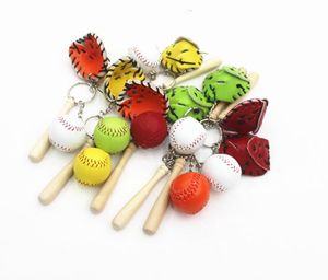 Titanium Sport Accessories 10pcs Mini Baseball Softball Keychain Keyring Wooden Bat Ball Glove Key Holder Chains Bag Purse Charm Pendant Key Ring Toys