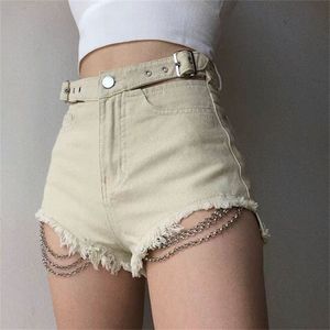 Denim shorts kvinnors korta jeans khaki bred ben elastiska midja vintage hög midja shorts kvinna sommar zippers denim korta byxor 220419