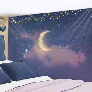 Tappeto lunare appeso a parete Hippie Flower s Dorm Decor Starry Sky Kawaii Room J220804