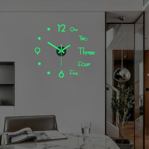 NUOVO orologio da parete 3D Orologi da parete luminosi senza cornice Adesivi digitali fai-da-te Silenziosi per l'ufficio del soggiorno di casa