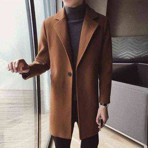Erkek yün harmanlar tek düğme erkek trençkot rüzgarlık kepçesi Koreli Kore uzun erkek tüvit eğlence trend marka moda chaqueta invierno hombre t220810